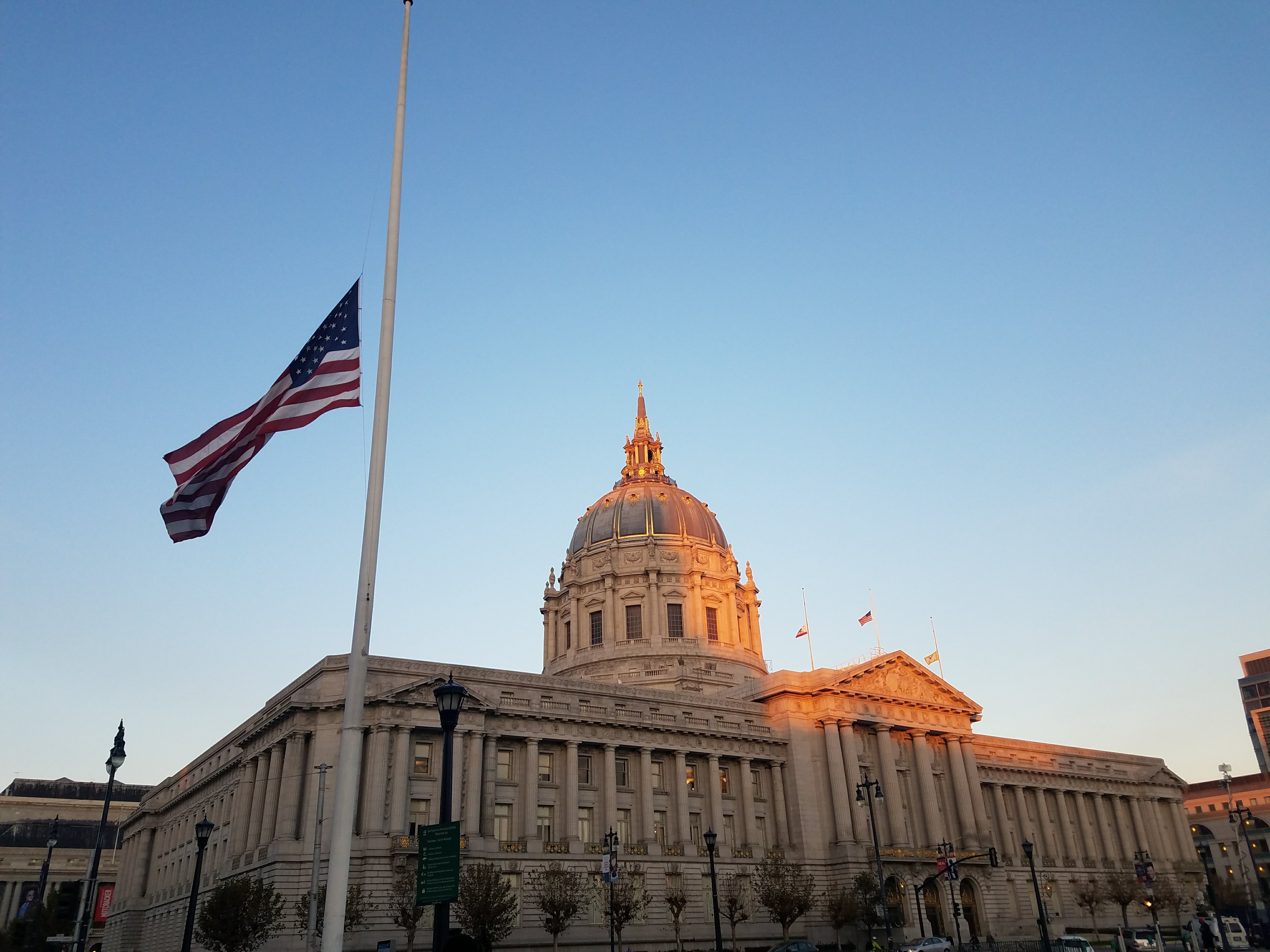 City hall flags at half mast the morning of Mayor Ed Lee’s death.