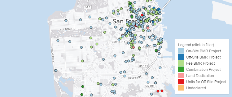 The map of inclusionary units on the <a href='http://housing.datasf.org'>housing data hub</a> is powered by one of the datasets published in the beginning of this year by the Mayor's Office of Housing and Community Development.